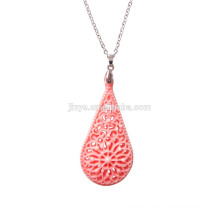 Vintage Bohemian Pink Stone Flower Pendant Necklace For Woman
